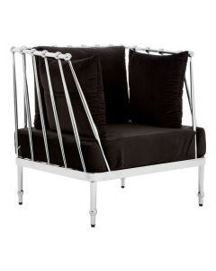 Novo Velvet Upholstered Bedroom Chair In Black With Silver Frame