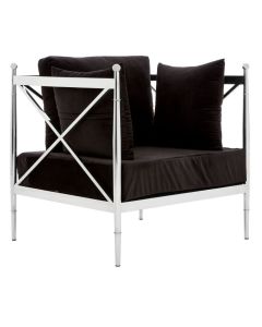 Novo Velvet Upholstered Bedroom Chair In Black With Silver Lattice Frame