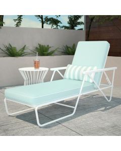 Novogratz Connie Outdoor Chaise Lounge Chair In White With With Aqua Cushion