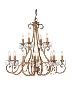 Oksana 12 Lights Clear Crystal Ceiling Pendant Light In Antique Brass