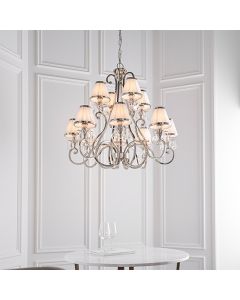 Oksana 12 Lights White Shades Ceiling Pendant Light In Polished Nickel