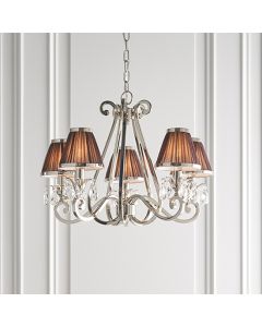 Oksana Clear Crystal 5 Lights Ceiling Pendant Light In Polished Nickel With Chocolate Shades