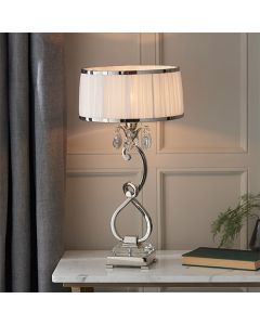 Oksana Medium White Shade Table Lamp In Polished Nickel