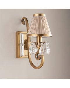 Oksana Single Beige Shade Wall Light In Antique Brass