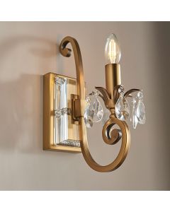 Oksana Single Clear Crystal Wall Light In Antique Brass