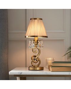 Oksana Small Beige Shade Table Lamp In Antique Brass