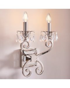 Oksana Twin Clear Crystal Wall Light In Polished Nickel