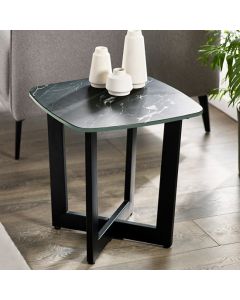 Olympus Glass Top Lamp Table In Black Marble Effect