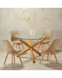Oporto Glass Top Large Dining Table With 4 Louvre Putty Chairs