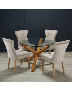 Oporto Glass Top Large Dining Table With 4 Naples Champagne Chairs