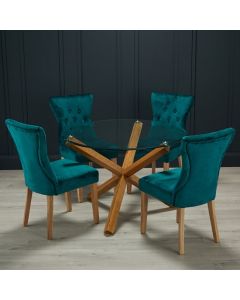 Oporto Glass Top Large Dining Table With 4 Naples Peacock Chairs