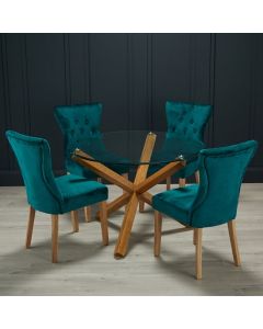 Oporto Glass Top Medium Dining Table With 4 Naples Peacock Chairs