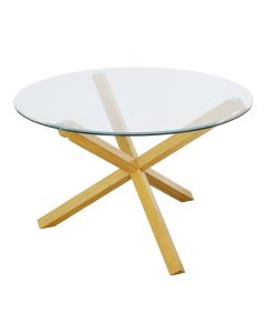 Oporto Glass Top Large Dining Table With Natural Oak Legs