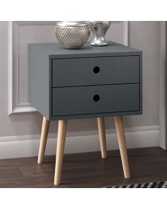 Options Scandia Dark Blue 2 Drawers Bedside Cabinet With Wooden Legs