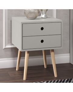 Options Scandia Grey 2 Drawers Bedside Cabinet With Wooden Legs