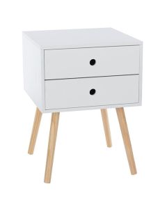 Options Scandia White 2 Drawers Bedside Cabinet With Wooden Legs