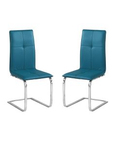 Opus Teal Faux Leather Dining Chairs In Pair
