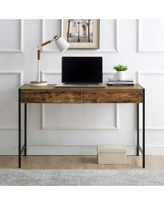 Orillia Home Office Ergonomic Laptop Desk Table With 2 Drawers In Nutmeg Black