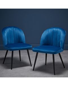 Orla Blue Velvet Upholstered Dining Chairs With Black Legs In Pair