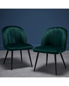Orla Green Velvet Upholstered Dining Chairs With Black Legs In Pair