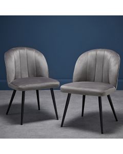 Orla Grey Velvet Upholstered Dining Chairs With Black Legs In Pair