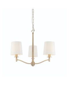 Ortona 3 Lights White Fabric Ceiling Pendant Light In Matt Antique Brass