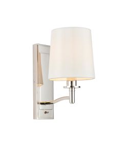 Ortona White Fabric Shade Wall Light In Bright Nickel