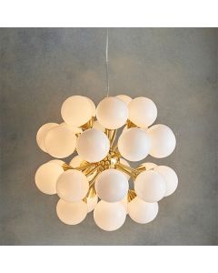 Oscar 28 Lights Opal Glass Shades Ceiling Pendant Light In Brushed Brass