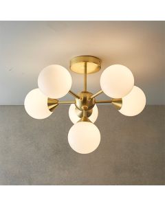 Oscar 6 Lights Semi Flush Ceiling Light In Brushed Brass