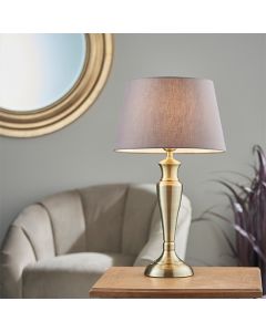 Oslo And Evie Large Charcoal Shade Table Lamp In Antique Brass