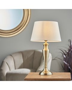 Oslo And Evie Large Pale Grey Shade Table Lamp In Antique Brass