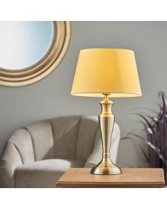 Oslo And Evie Large Yellow Shade Table Lamp In Antique Brass