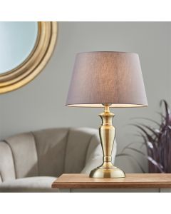 Oslo And Evie Small Charcoal Shade Table Lamp In Antique Brass