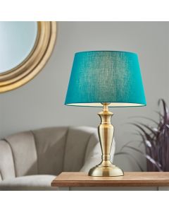 Oslo And Evie Small Green Shade Table Lamp In Antique Brass