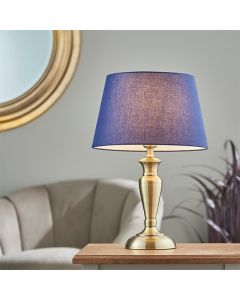 Oslo And Evie Small Navy Shade Table Lamp In Antique Brass