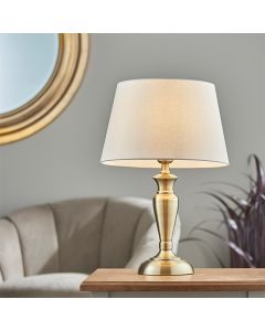 Oslo And Evie Small Pale Grey Shade Table Lamp In Antique Brass