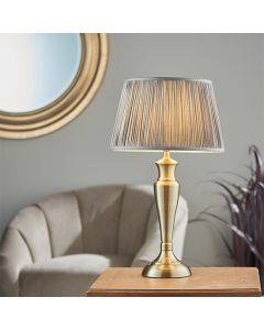 Oslo And Freya Large Charcoal Shade Table Lamp In Antique Brass