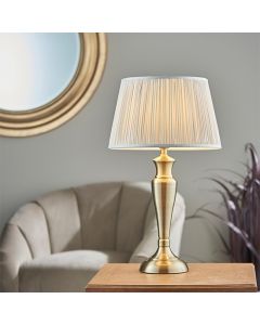 Oslo And Freya Large Silver Shade Table Lamp In Antique Brass