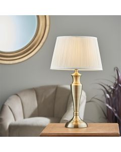 Oslo And Freya Large Vintage White Shade Table Lamp In Antique Brass