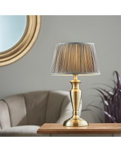 Oslo And Freya Medium Charcoal Shade Table Lamp In Antique Brass
