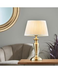 Oslo And Freya Medium Vintage White Shade Table Lamp In Antique Brass