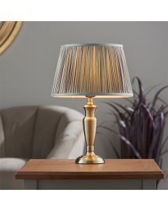 Oslo And Freya Small Charcoal Shade Table Lamp In Antique Brass