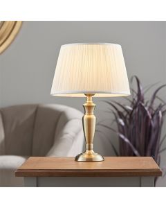 Oslo And Freya Small Vintage White Shade Table Lamp In Antique Brass