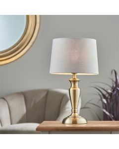 Oslo And Mia Charcoal Shade Table Lamp In Antique Brass
