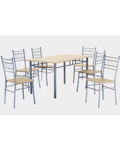Oslo Large Wooden Dining Set In Silver And Beech With 6 Chairs
