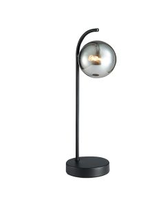 Otley 1 Smoked Glass Globe Bulb Decorative Table Lamp In Black