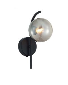 Otley 1 Smoked Glass Globe Bulb Wall Light In Black