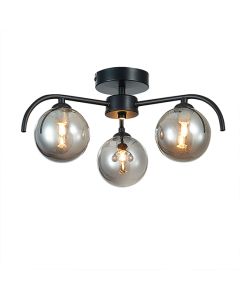 Otley 3 Smoked Glass Globe Bulbs Flush Ceiling Light In Black