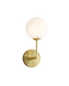 Otto Gloss Opal Blown Glass Shade Wall Light In Brushed Brass