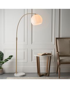 Otto Gloss White Glass Shade Floor Lamp In White And Grey Polished Marble Base